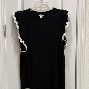 Crown & Ivy Black Blouse with White Ruffle Sleeves